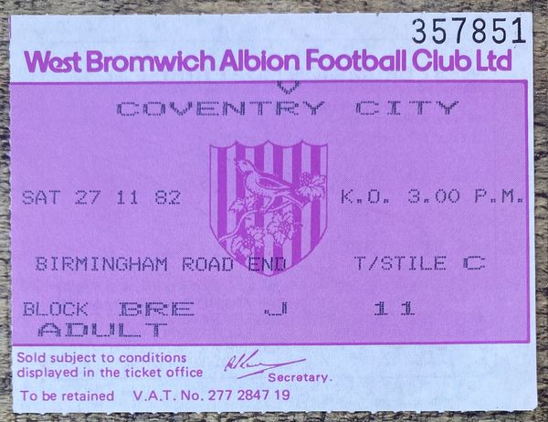 1982/83 ORIGINAL DIVISION ONE TICKET WEST BROMWICH ALBION V COVENTRY CITY