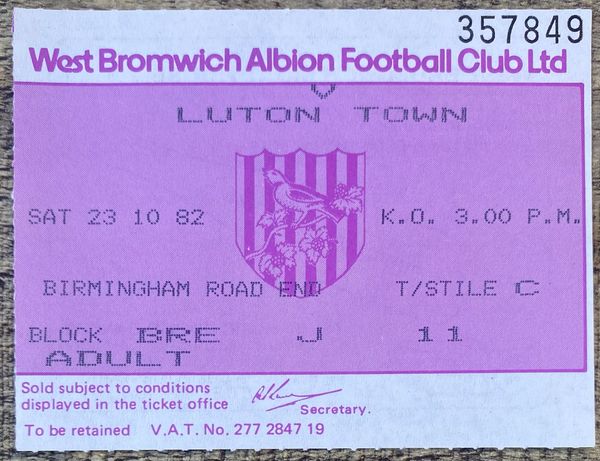 1982/83 ORIGINAL DIVISION ONE TICKET WEST BROMWICH ALBION V LUTON TOWN