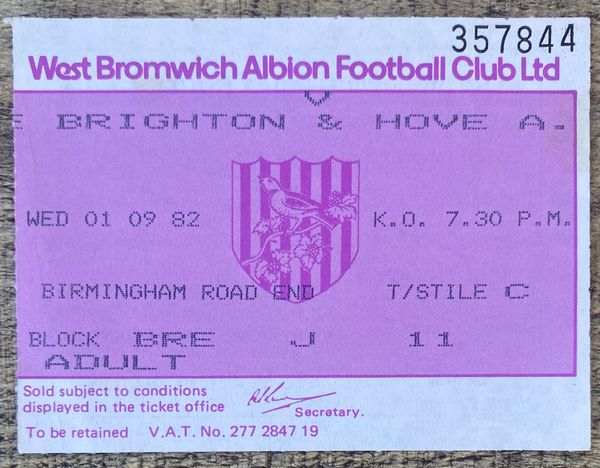 1982/83 ORIGINAL DIVISION ONE TICKET WEST BROMWICH ALBION V BRIGHTON & HOVE ALBION