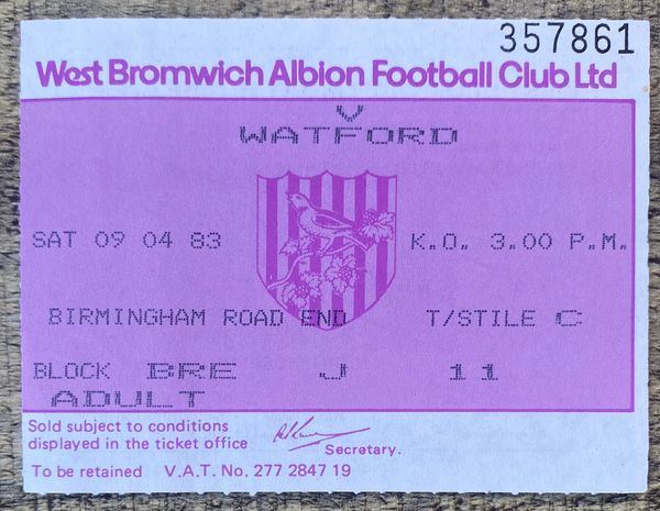 1982/83 ORIGINAL DIVISION ONE TICKET WEST BROMWICH ALBION V WATFORD