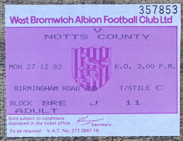 1982/83 ORIGINAL DIVISION ONE TICKET WEST BROMWICH ALBION V NOTTS COUNTY