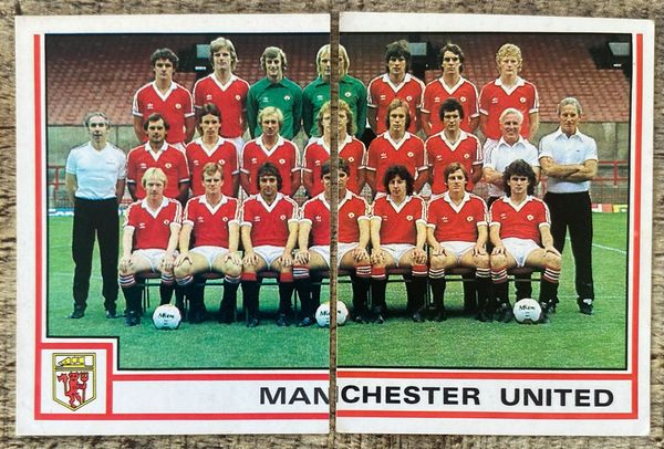 1981 ORIGINAL UNUSED PANINI FOOTBALL 81 STICKER TEAM GROUP MANCHESTER UNITED 196 197