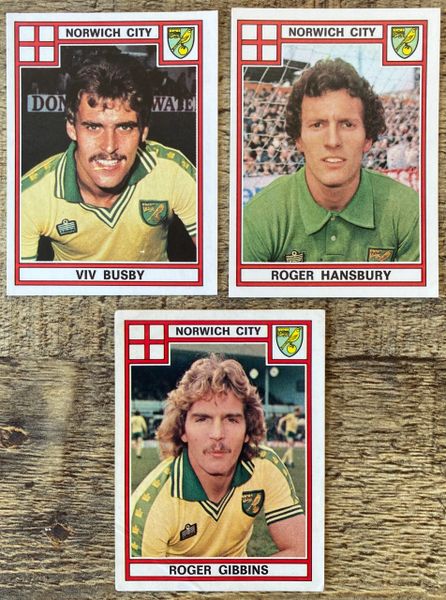 3X 1978 ORIGINAL UNUSED PANINI FOOTBALL 78 STICKERS NORWICH CITY PLAYERS