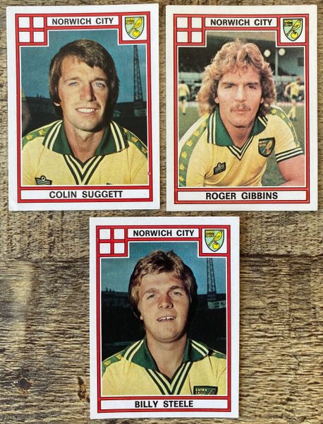 3X 1978 ORIGINAL UNUSED PANINI FOOTBALL 78 STICKERS NORWICH CITY PLAYERS