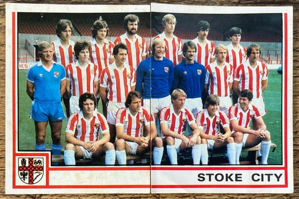 2X 1981 ORIGINAL UNUSED PANINI FOOTBALL 81 STICKER STOKE CITY TEAM GROUP 276 277