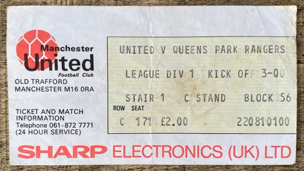 1983/84 ORIGINAL DIVISION ONE TICKET MANCHESTER UNITED V QUEENS PARK RANGERS