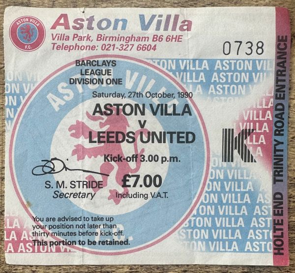 1990/91 ORIGINAL DIVISION ONE TICKET ASTON VILLA V LEEDS UNITED