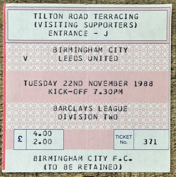 1988/89 ORIGINAL DIVISION TWO TICKET BIRMINGHAM CITY V LEEDS UNITED (LEEDS ALLOCATION)