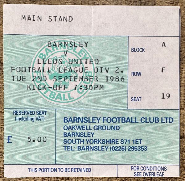 1986/87 ORIGINAL DIVISION TWO TICKET BARNSLEY V LEEDS UNITED (LEEDS ALLOCATION)