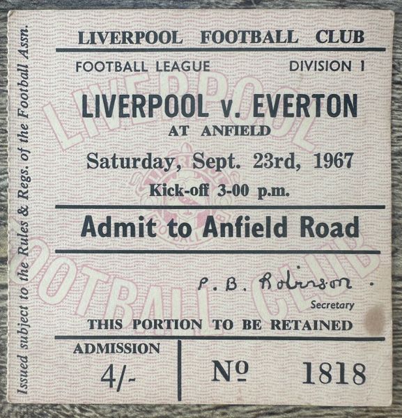 1967/68 ORIGINAL DIVISION ONE TICKET LIVERPOOL V EVERTON