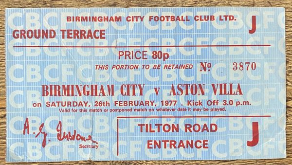 1976/77 ORIGINAL DIVISION 1 TICKET BIRMINGHAM CITY V ASTON VILLA