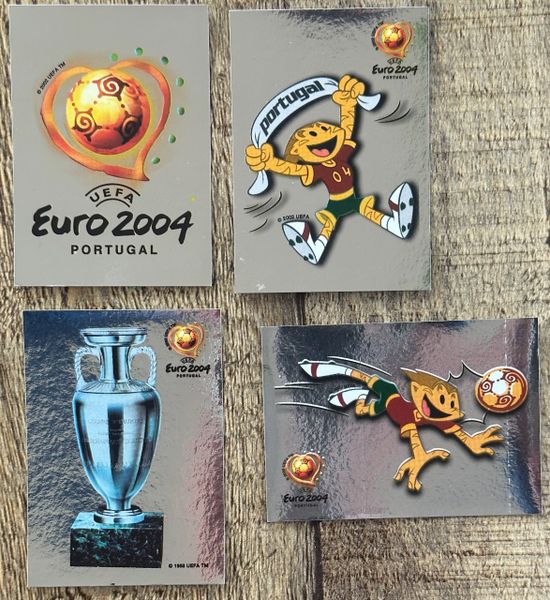 4x EURO 2004 PANINI ORIGINAL UNUSED LOGO MASCOT TROPHY STICKERS 1-4