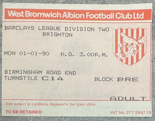 1989/90 ORIGINAL DIVISION TWO TICKET WEST BROMWICH ALBION V BRIGHTON AND HOVE ALBION