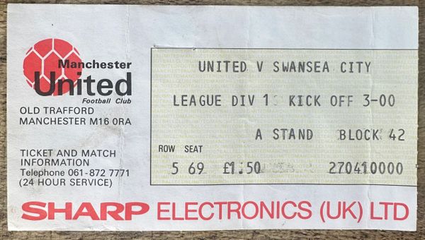 1982/83 ORIGINAL DIVISION ONE TICKET MANCHESTER UNITED V SWANSEA CITY