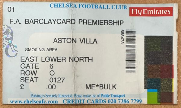 1993/94 ORIGINAL FA PREMIERSHIP TICKET CHELSEA V ASTON VILLA