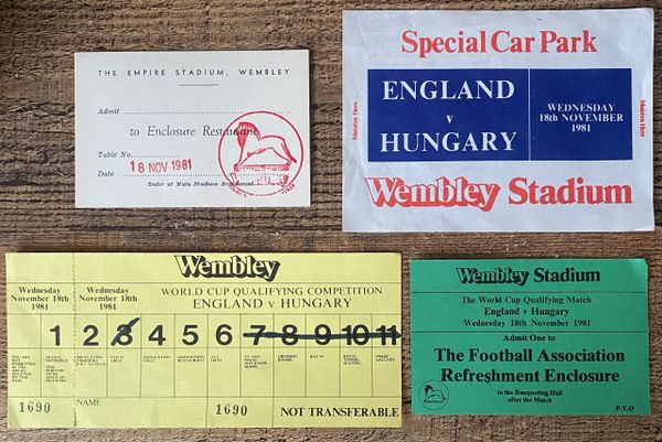 4X 1981 ORIGINAL WORLD CUP QUALIFIER ENGLAND V HUNGARY VIP TICKETS, PARKING ETC