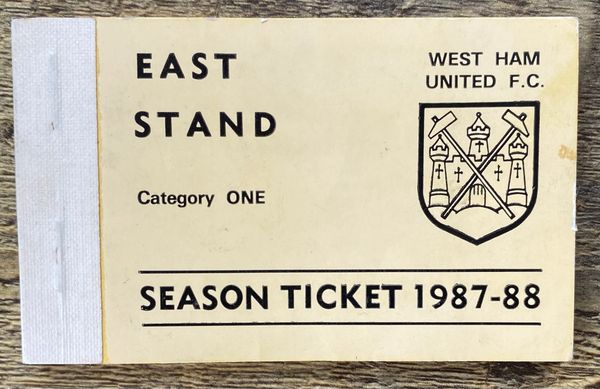 1987/88 ORIGINAL DIVISION ONE SEASON TICKET WEST HAM UNITED