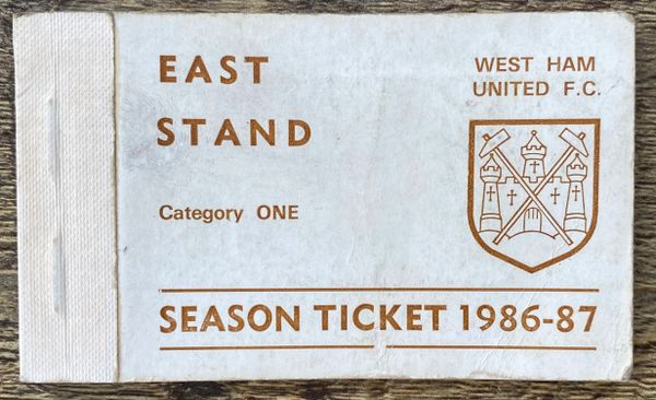 1986/87 ORIGINAL DIVISION ONE SEASON TICKET WEST HAM UNITED