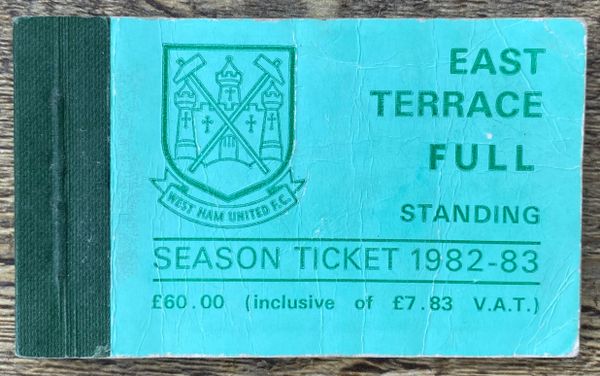 1982/83 ORIGINAL DIVISION ONE SEASON TICKET WEST HAM UNITED