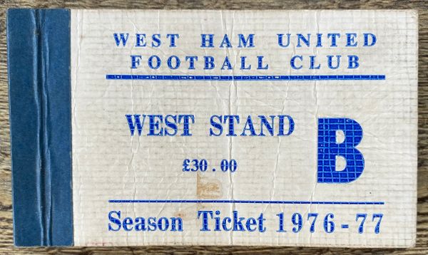 1976/77 ORIGINAL DIVISION ONE SEASON TICKET WEST HAM UNITED