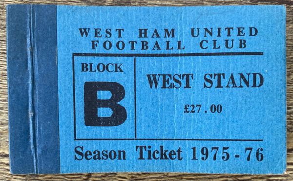 1975/76 ORIGINAL DIVISION ONE SEASON TICKET WEST HAM UNITED