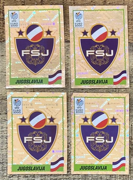 4X EURO 2000 PANINI ORIGINAL YUGOSLAVIA BADGES UNUSED STICKERS