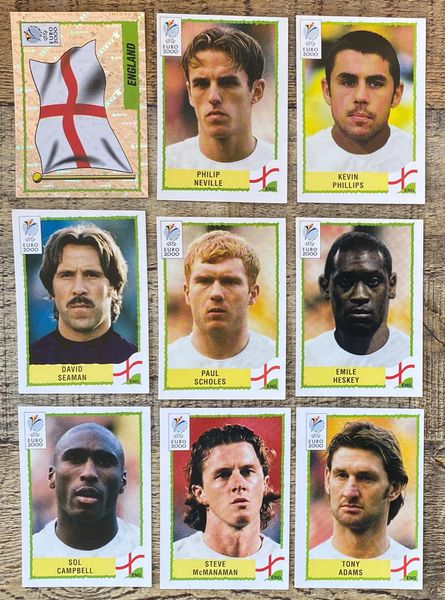 9X EURO 2000 PANINI ORIGINAL ENGLAND UNUSED STICKERS