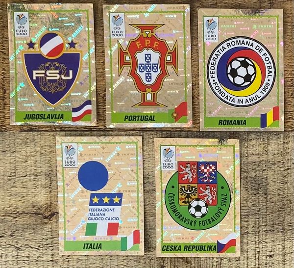 5X EURO 2000 PANINI ORIGINAL BADGES UNUSED STICKERS