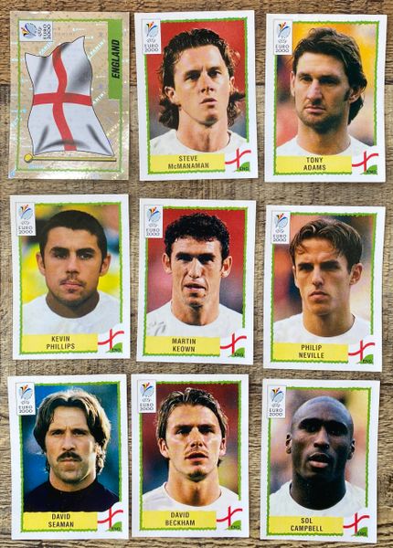 9X EURO 2000 PANINI ORIGINAL ENGLAND UNUSED STICKERS