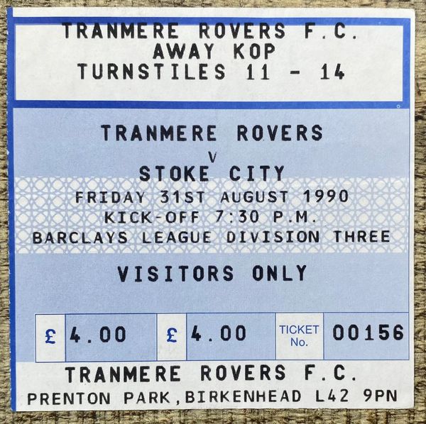 1990/91 ORIGINAL DIVISION THREE TICKET TRANMERE ROVERS V STOKE CITY (STOKE ALLOCATION)