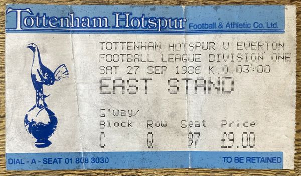 1986/87 ORIGINAL DIVISION ONE TICKET TOTTENHAM HOTSPUR V EVERTON