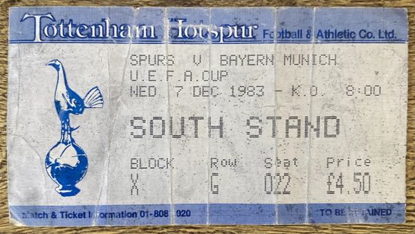 1983/84 ORIGINAL UEFA CUP 3RD ROUND 2ND LEG TICKET TOTTENHAM HOTSPUR V BAYERN MUNICH