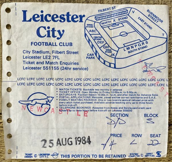 1984/85 ORIGINAL DIVISION ONE TICKET LEICESTER CITY V NEWCASTLE UNITED