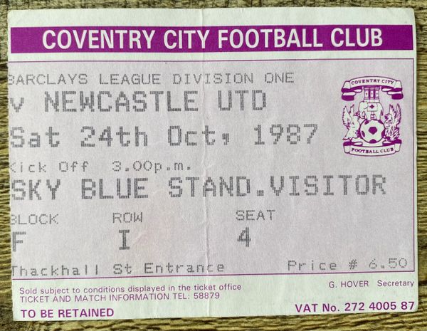 1987/88 ORIGINAL DIVISION ONE TICKET COVENTRY CITY V NEWCASTLE UNITED (NUFC ALLOCATION)