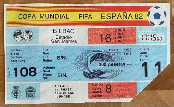 1982 ORIGINAL WORLD CUP TICKET ENGLAND V FRANCE @BILBAO