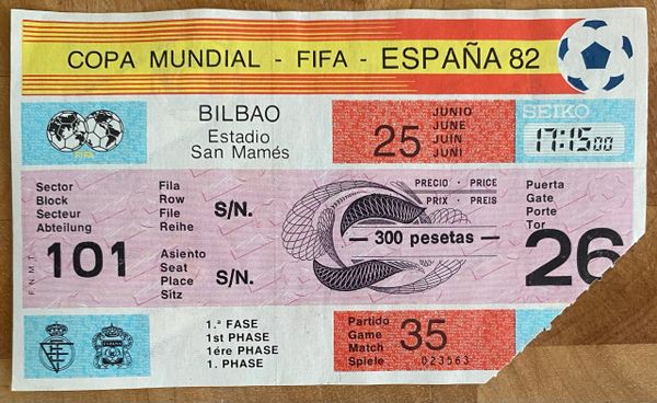 1982 ORIGINAL WORLD CUP TICKET ENGLAND V KUWAIT @BILBAO