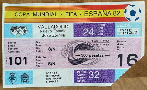 1982 ORIGINAL WORLD CUP TICKET CZECHOSLOVAKIA V FRANCE @VALLADOLID