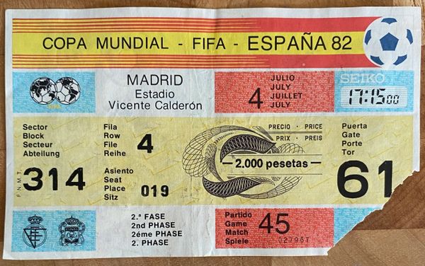 1982 ORIGINAL WORLD CUP TICKET NORTHERN IRELAND V FRANCE @MADRID