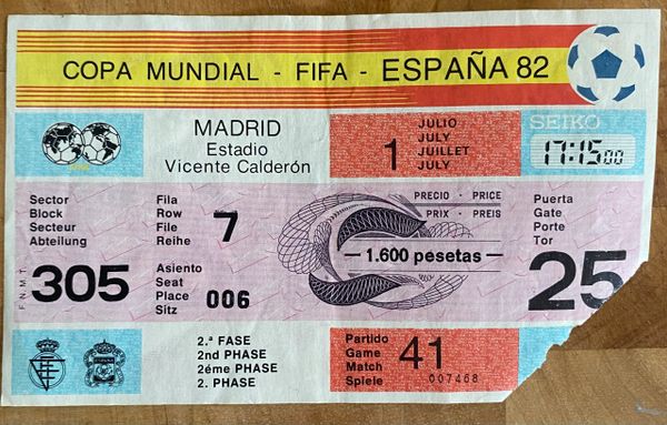 1982 ORIGINAL WORLD CUP TICKET AUSTRIA V NORTHERN IRELAND @MADRID