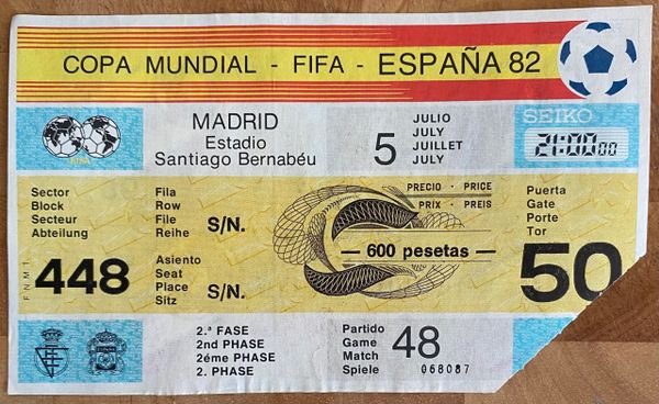 1982 ORIGINAL WORLD CUP TICKET ENGLAND V SPAIN @MADRID