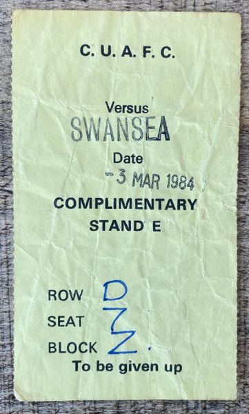 1983/84 ORIGINAL DIVISION TWO TICKET CARLISLE UNITED V SWANSEA CITY