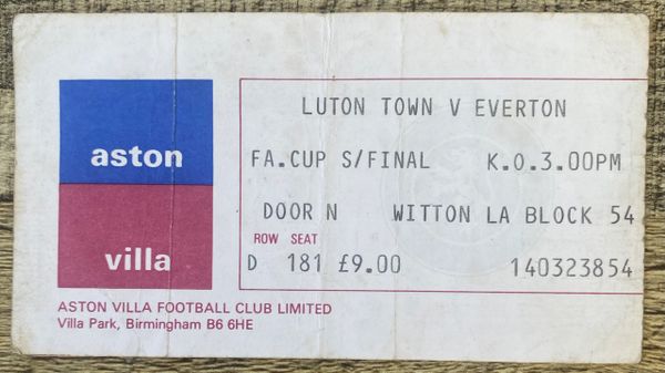 1985 ORIGINAL FA CUP SEMI FINAL TICKET EVERTON V LUTON TOWN @VILLA PARK (EVERTON ALLOCATION)