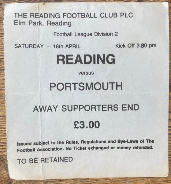 1986/87 ORIGINAL DIVISION TWO TICKET READING V PORTSMOUTH (PORTSMOUTH ALLOCATION)