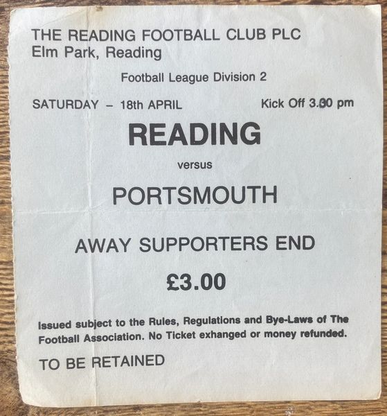 1986/87 ORIGINAL DIVISION TWO TICKET READING V PORTSMOUTH (PORTSMOUTH ALLOCATION)