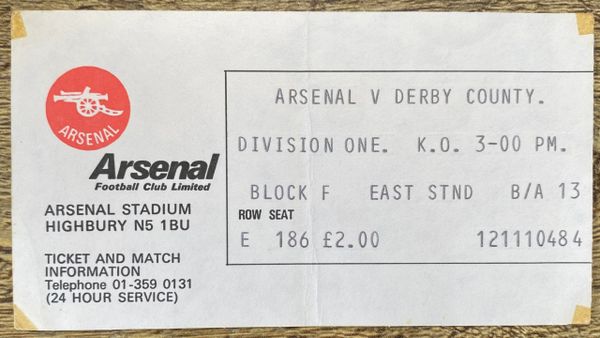 1979/80 ORIGINAL DIVISION ONE TICKET ARSENAL V DERBY COUNTY