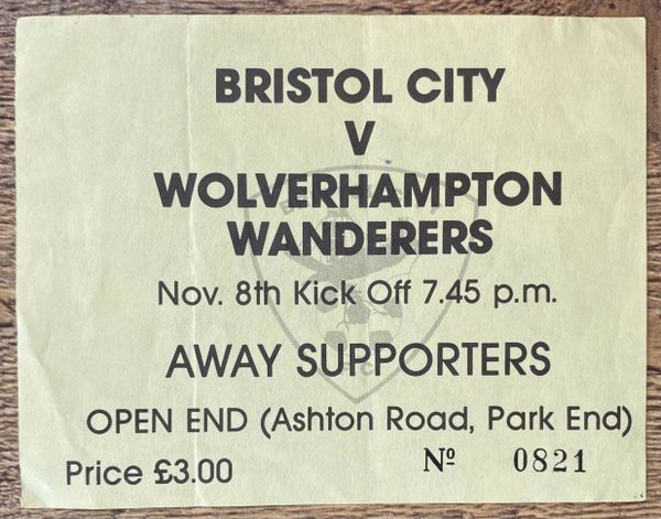 1988/89 ORIGINAL DIVISION THREE TICKET BRISTOL CITY V WOLVERHAMPTON WANDERERS (AWAY ALLOCATION)