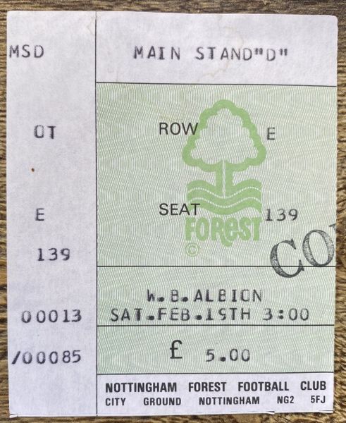 1982/83 ORIGINAL DIVISION ONE TICKET NOTTINGHAM FOREST V WEST BROMWICH ALBION