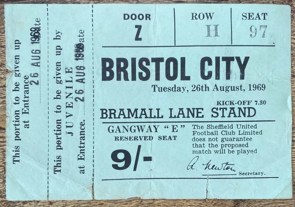 1969/70 ORIGINAL UNUSED DIVISION TWO TICKET SHEFFIELD UNITED V BRISTOL CITY