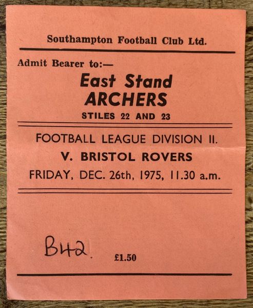 1975/76 ORIGINAL DIVISION TWO TICKET SOUTHAMPTON V BRISTOL ROVERS