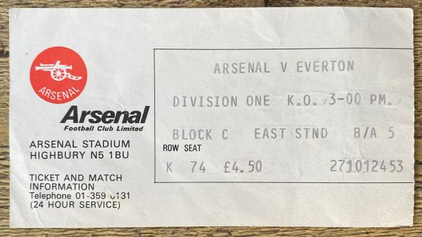 1979/80 ORIGINAL DIVISION ONE TICKET ARSENAL V EVERTON